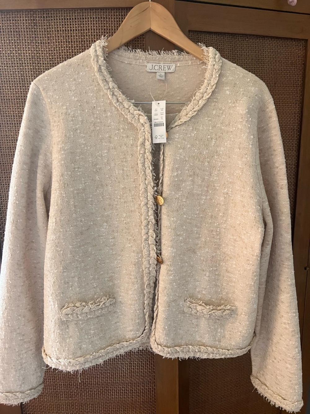 BNWT J. Crew Cream Bouclé Braided-Trim Cardigan + skirt